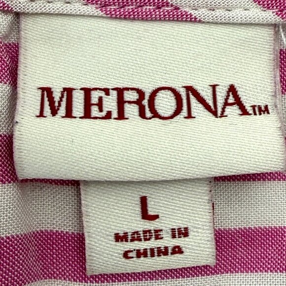 Scoop Neck Flared Rayon Tank Women L Pink White Horizontal Stripe Merona - Picture 3 of 6